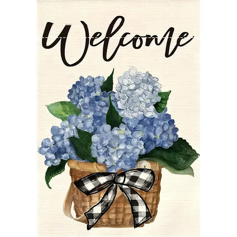 Charming Hydrangea Welcome Burlap Garden Flag Double-Sided 12" x 18" NEW! Home & Garden:Yard, Garden & Outdoor Living:Décor:Flags Cozy Home Treasures